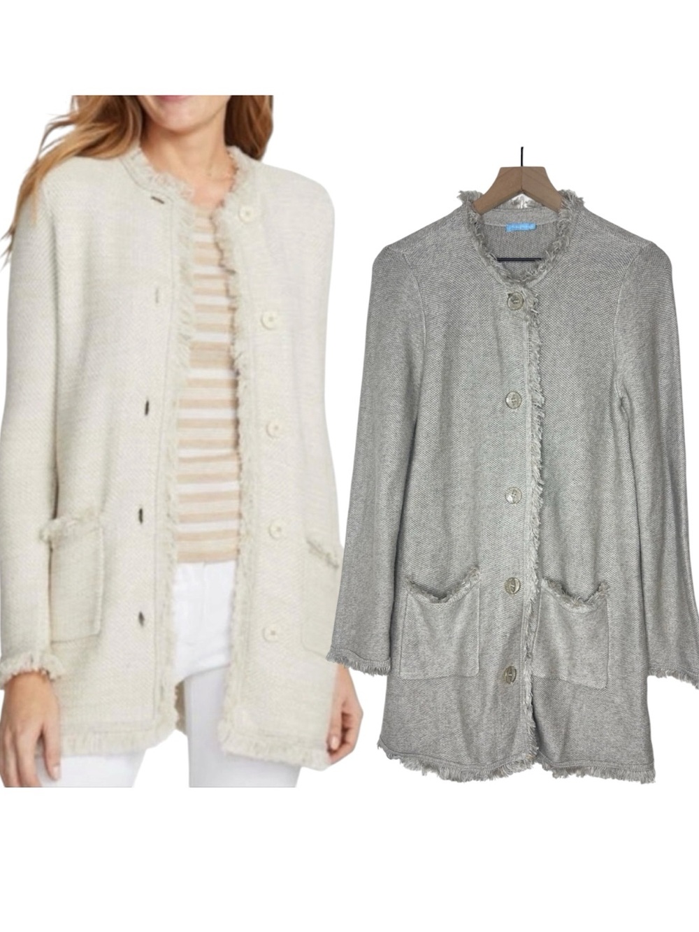 J. McLaughlin Lexa Fringe Longline Cardigan Grey Oatmeal Knit size Medium